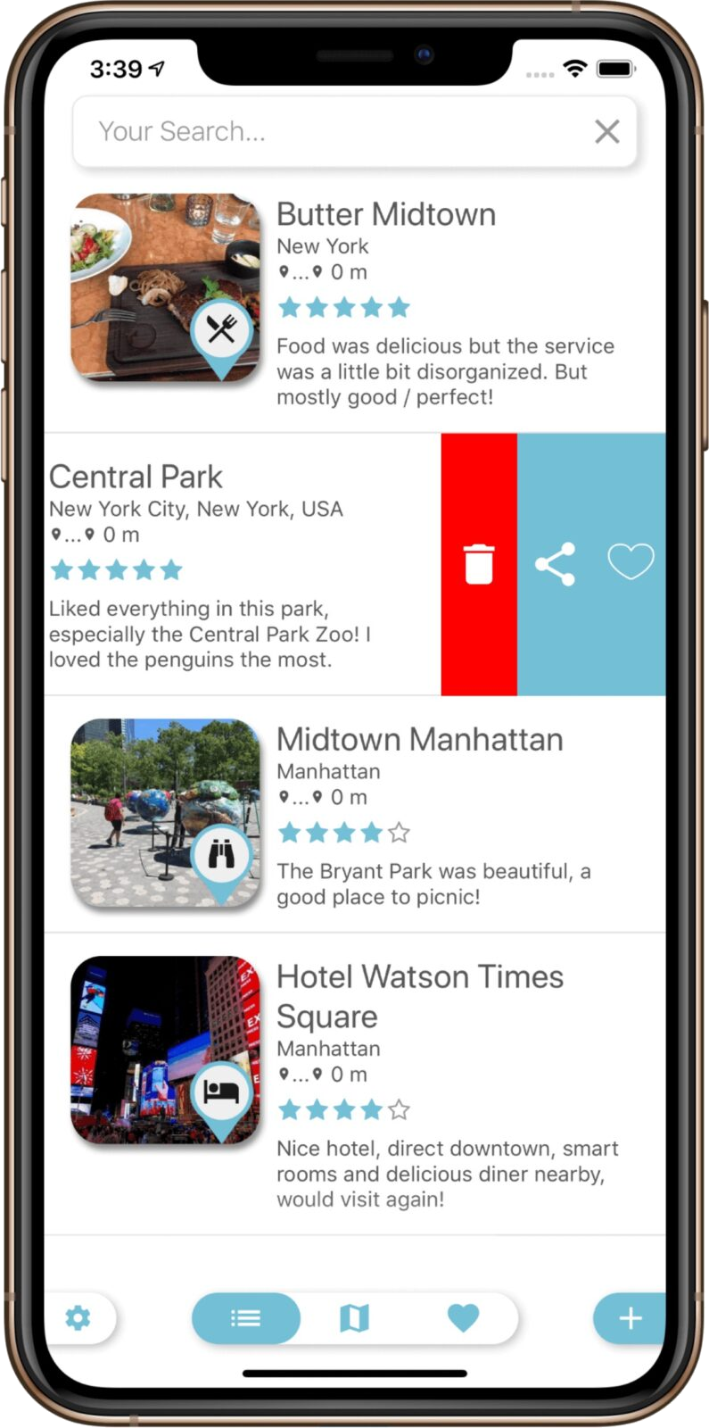 poiMAP Listenansicht – Screenshot
