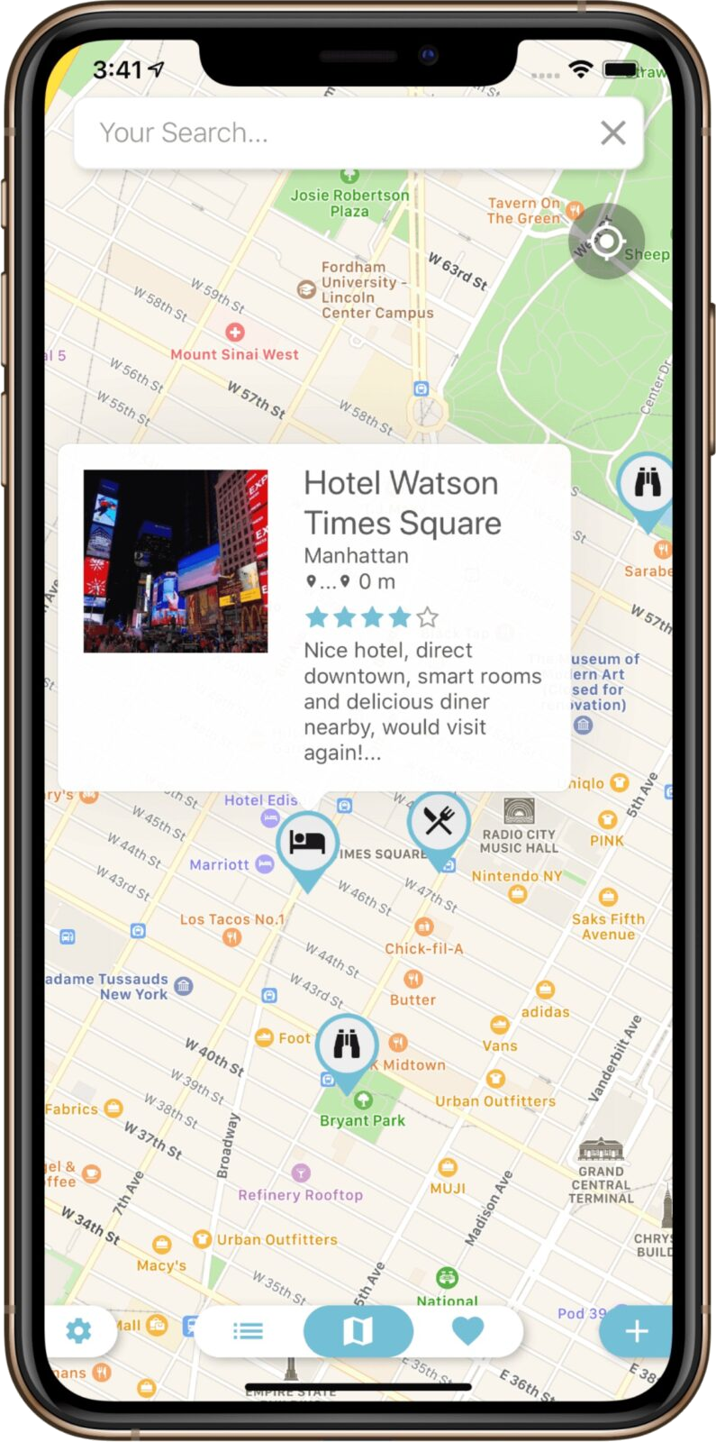 poiMAP Kartenansicht mit Pins – Screenshot
